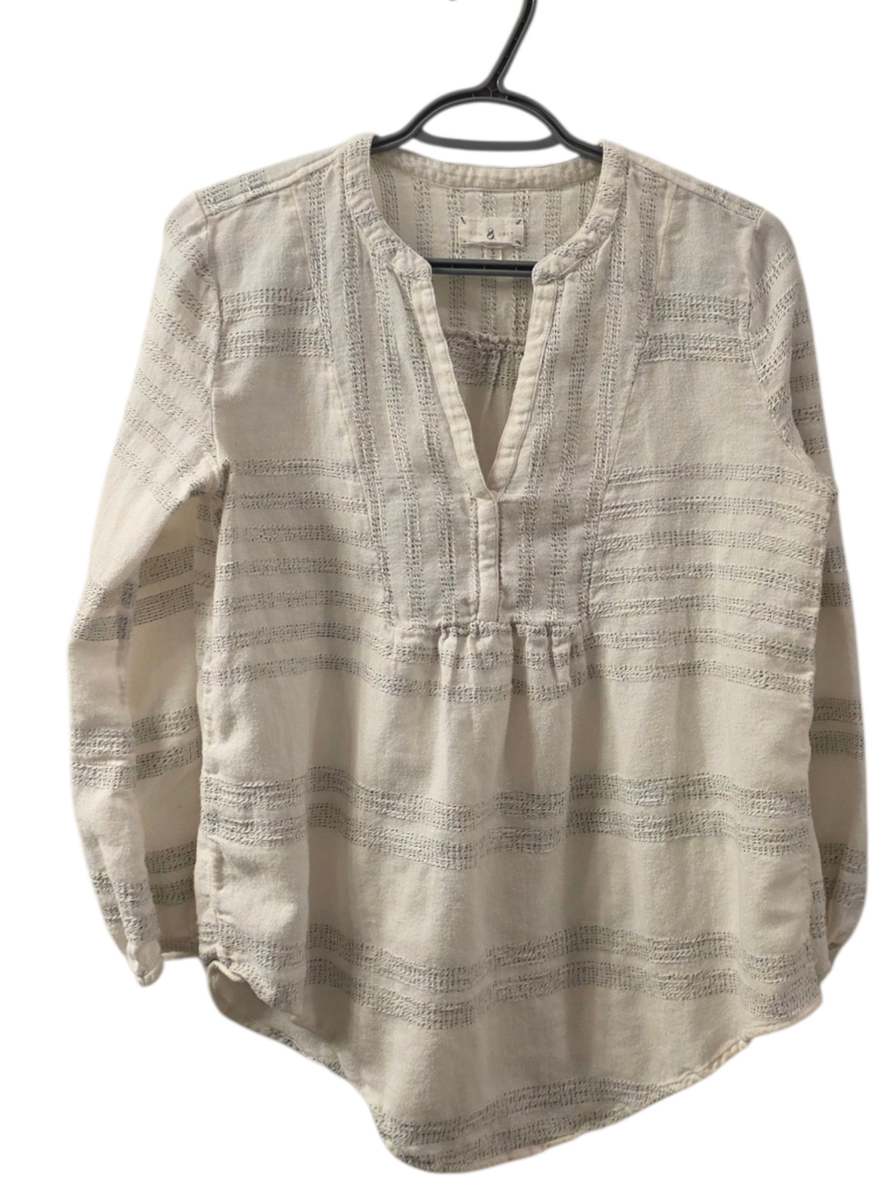 Lou & Grey Cream Textured Split Neck Blouse Size S - Picture 2 of 4